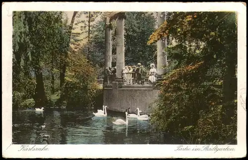 Ansichtskarte Karlsruhe Stadtgarten, Pavillon - Schwäne 1923