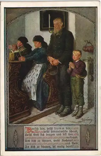Künstlerkarte Familie beim Beten (AK Deutscher Schulverein) 1917