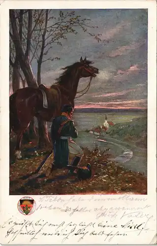 Künstlerkarte Hoher Militär mit Pferd (Karte Deutscher Schulverein) 1910