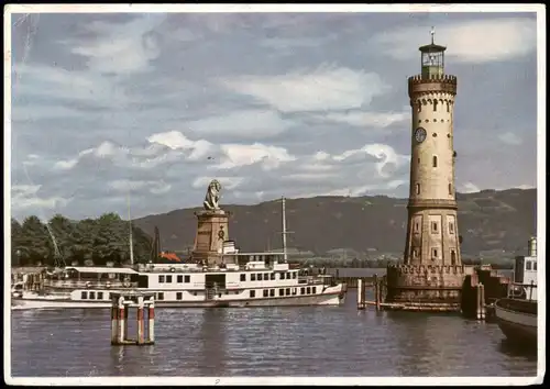 Lindau (Bodensee) Hafeneinfahrt mit Blick nach dem Pfänder, Bodensee Schiff 1943
