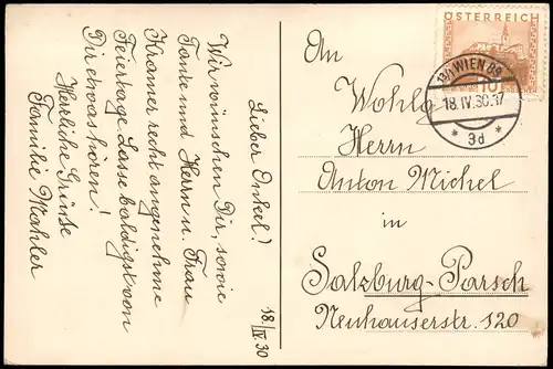 „Ich bin vom Berg der Hirtenknab" Künstlerkarte Riss, Mühlau, Tirol 1930