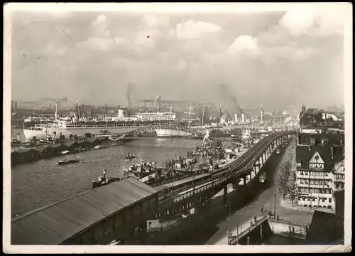Hamburg An der Überseebrücke, Hafen Panorama mit Schiffen 1940
