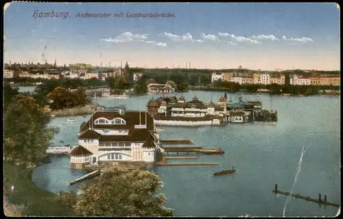 Ansichtskarte Hamburg Außenalster mit Lombardsbrücke 1917