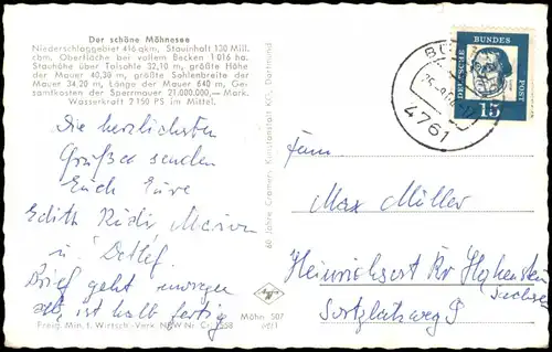 Ansichtskarte Günne Möhnesee - Stausee vom Flugzeug aus 1964/1962