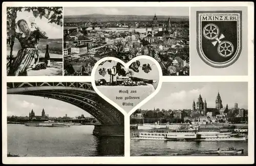 Ansichtskarte Mainz Mehrbild-AK mit Ortsansichten und Weinkönigin 1956