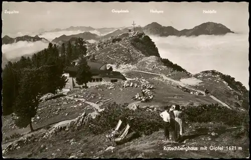 Ansichtskarte Ruhpolding Rauschberghaus mit Gipfel; Nebel im Tal 1961