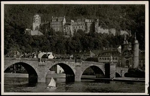 Heidelberg Alte Brücke Neckar, Schloss 1942   im 2. Weltkrieg Feldpost gelaufen