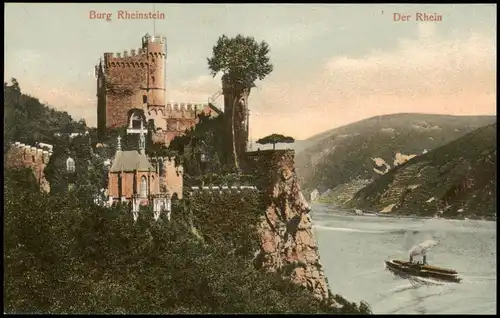 Ansichtskarte Bingen am Rhein Burg Rheinstein, Dampfer 1909