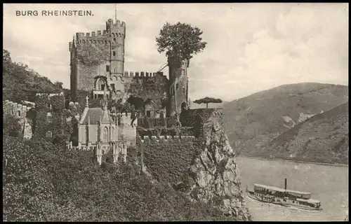 Ansichtskarte Bingen am Rhein Burg / Schloss Rheinstein - Rheindampfer 1909