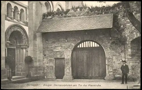 Ansichtskarte Remagen Steinsculpturen Pfarrkirche. 1911  gel. Bahnpoststempel
