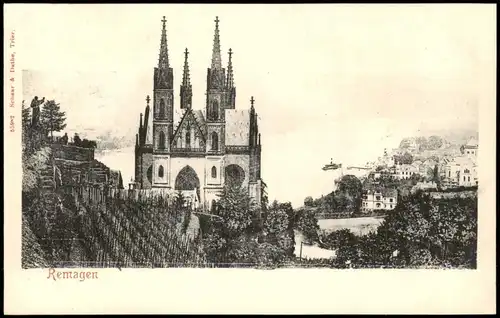 Ansichtskarte Remagen Apollinariskirche, Stadt, Rheindampfer 1909