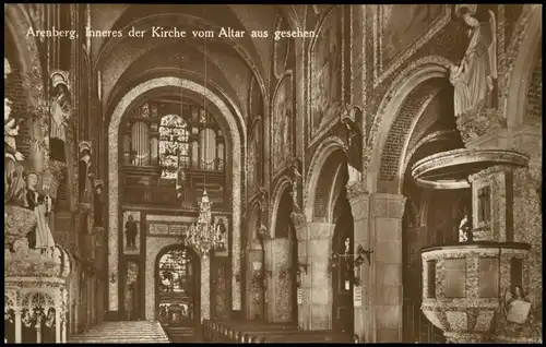 Ansichtskarte Arenberg-Koblenz Inneres der Kirche vom Altar aus gesehen 1920