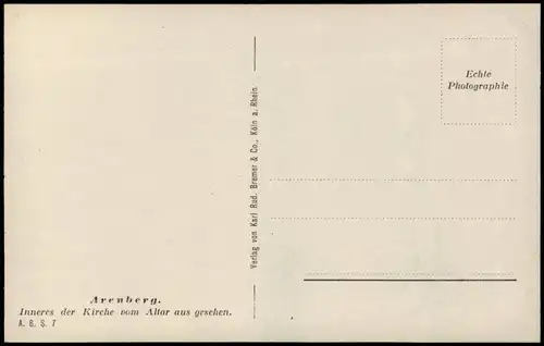 Ansichtskarte Arenberg-Koblenz Inneres der Kirche vom Altar aus gesehen 1920