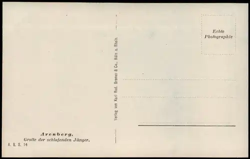 Ansichtskarte Arenberg-Koblenz Grotte der schlafenden Jünger 1920