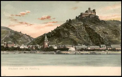Ansichtskarte Braubach Ortspanorama Rhein und die Marxburg 1900