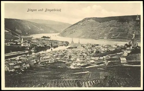 Ansichtskarte Bingen am Rhein Panorama-Ansicht mit Nahe- und Rhein-Tal 1908