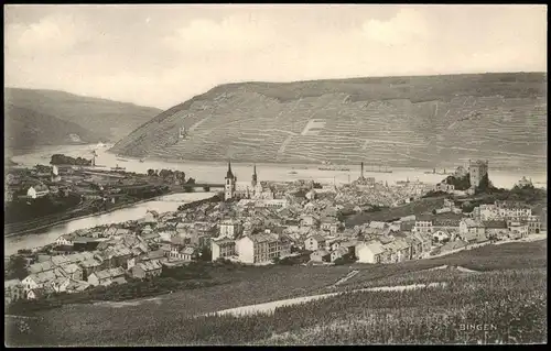 Bingen am Rhein Panorama-Ansicht; Nahe-/Rhein-Mündung u. Stadt 1910