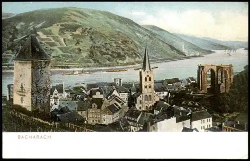 Ansichtskarte Bacharach Panorama-Ansicht; Blick ins Rhein Tal 1906