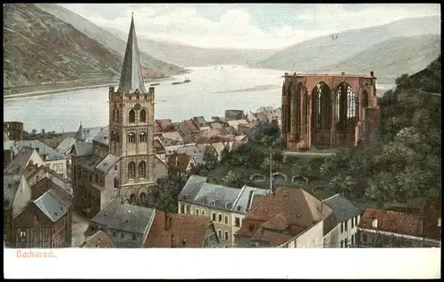 Ansichtskarte Bacharach Panorama-Ansicht; Rhein-Tal-Blick 1910