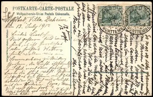 Ansichtskarte Bad Wildbad Partie an der Enz 1912