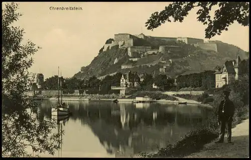 Ansichtskarte Koblenz Festung Ehrenbreitstein vom Rhein aus gesehen 1910
