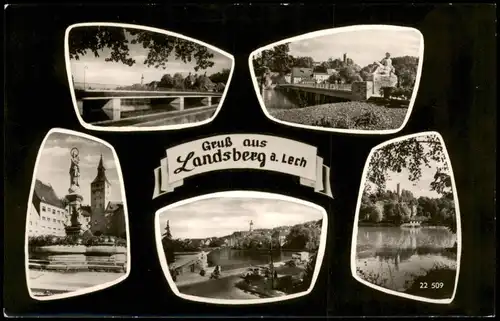 Ansichtskarte Landsberg am Lech Brücken Brunnen VW Käfer 1965