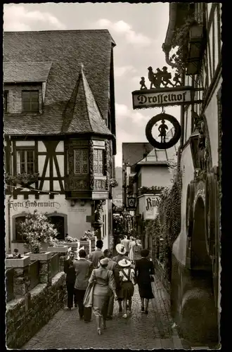 Rüdesheim (Rhein) Drosselhof, Drosselgasse, Hotel Lindenwirt 1956