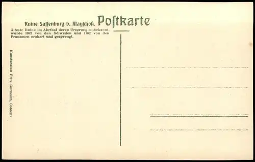 Ansichtskarte Mayschoß Ortsansicht mit Ruine Sassenburg im Ahr-Tal 1910