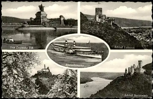 Koblenz Mehrbild-AK mit Orts-, Umland-Ansichten, Rheindampfer 1950