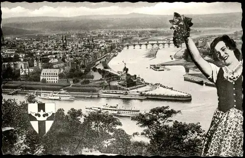 Ansichtskarte Koblenz Deutsches Eck Panorama Rhein-Mosel-Mündung 1950