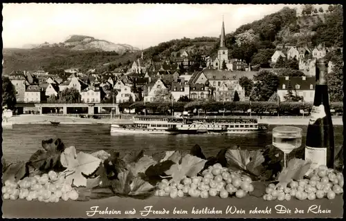 Linz am Rhein Panorama-Ansicht; Rheindampfer passiert den Ort 1967
