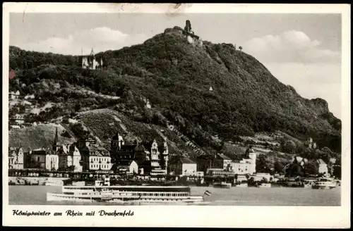 Ansichtskarte Königswinter Panorama-Ansicht; Rheindampfer, Drachenfels 1955