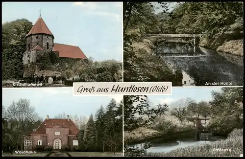 Huntlosen-Großenkneten Mehrbild-AK mit Waldhaus, Schleuse, Hunte, Kirche 1966