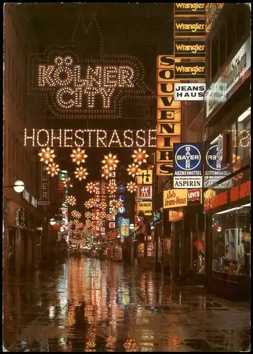 Köln Hohe Straße Kölner City Geschäfte bei Abend-Beleuchtung 1980