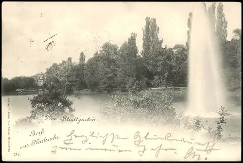 Ansichtskarte Karlsruhe Der Stadtgarten - Fontaine 1898