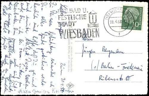 Wiesbaden Mehrbild-AK mit Umgebungskarte u. Stadtteilansichten 1958
