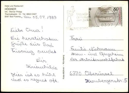 Bad Füssing Mehrbildkarte Hotel und Restaurant Gästehaus HÖGNER 1989