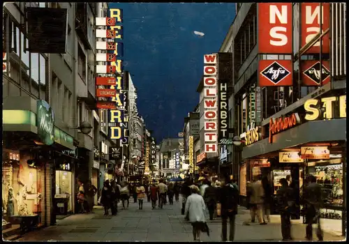 Ansichtskarte Köln Hohe Straße Geschäfte beleuchtet am Abend 1980