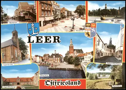 Leer (Ostfriesland) Mehrbild-AK mit Jugendherberge, Kirche, Plytenberg uvm. 1990