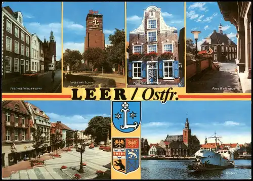 Leer (Ostfriesland) Mehrbild-AK mit Hafen, Wasserturm, Heimatmuseum uvm. 1990