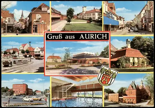 Aurich-Leer (Ostfriesland) Stadtteilansichten, Ortsansichten Mehrbildkarte 1980