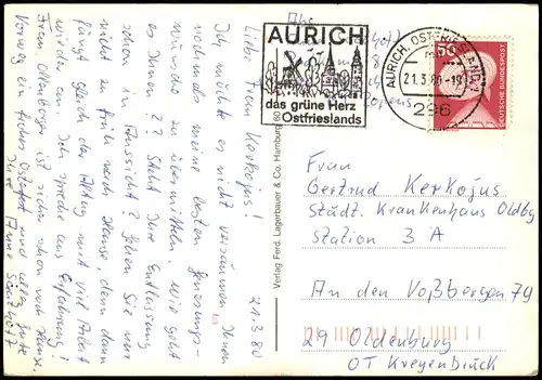 Aurich-Leer (Ostfriesland) Stadtteilansichten, Ortsansichten Mehrbildkarte 1980