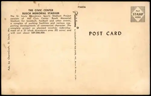 Postcard St. Louis Civic Center Busch Memorial Stadium 1965