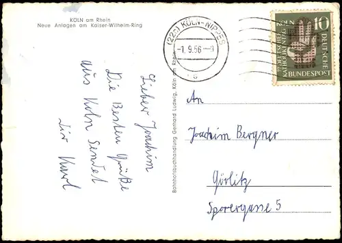 Ansichtskarte Köln Neue Anlagen am Kaiser-Wilhelm-Ring 1956