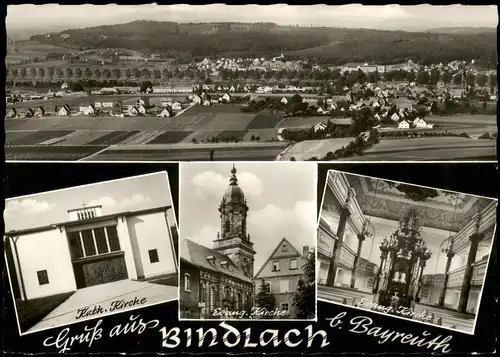 Bindlach Mehrbildkarte mit Panorama u. Ortsansichten Kirche 1953