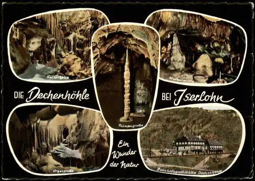 Ansichtskarte Grüne-Iserlohn Dechenhöhle 5 Ansichten Mehrbildkarte 1960