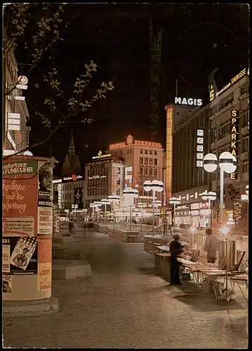 Hannover Bahnhofstrasse bei Nacht, Litfaßsäule, Geschäfte 1984