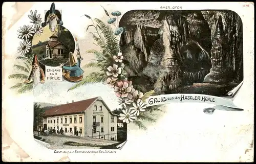 Litho AK Hasel (Baden - LK Lörrach) Zwerge, Gasthaus, Höhle 1908