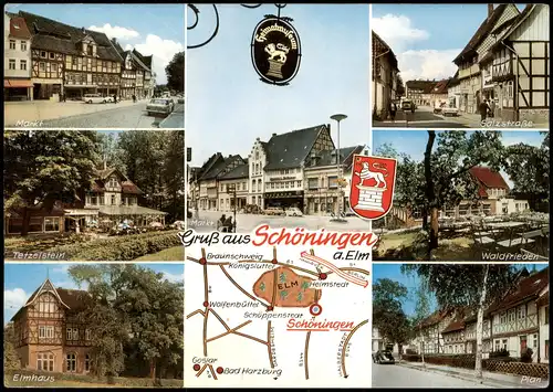 Schöningen (Elm) Mehrbildkarte mit Umgebungskarte u. Ortsansichten 1972