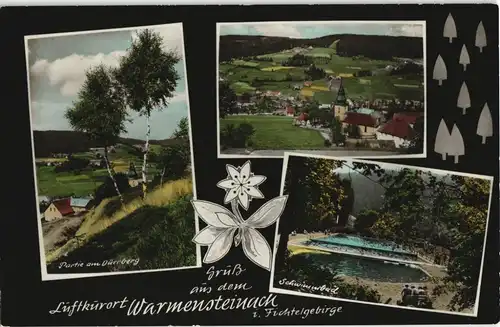 Ansichtskarte Warmensteinach Totale, Dürrberg, Schwimmbad 1969